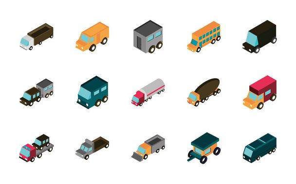vehículos de transporte de camiones iconos isométricos conjunto
 - Vector, Imagen