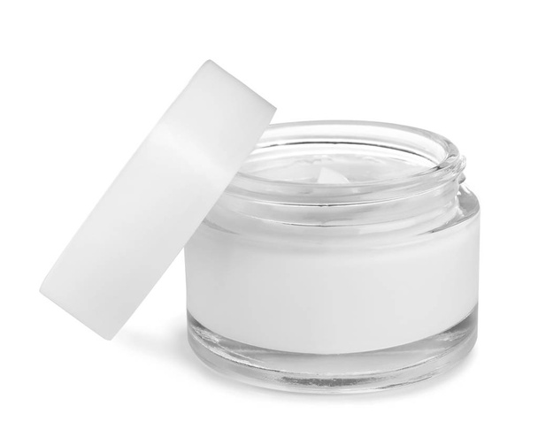 Jar of organic cream and cap isolated on white - Fotó, kép