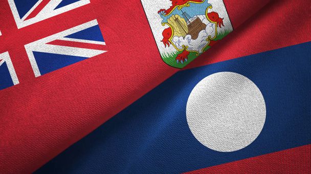 Bermudy a Laos dvě vlajky textilní látky. - Fotografie, Obrázek