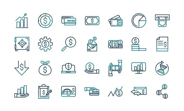 Экономика Бизнес Финансовая торговля Деньги иконки установить градиентную линию
 - Вектор,изображение