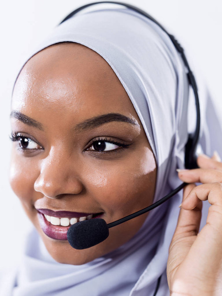 african customer representative business woman with phone headse - Фото, изображение