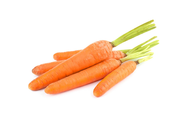 Bunch of fresh ripe carrots isolated on white - Photo, Image