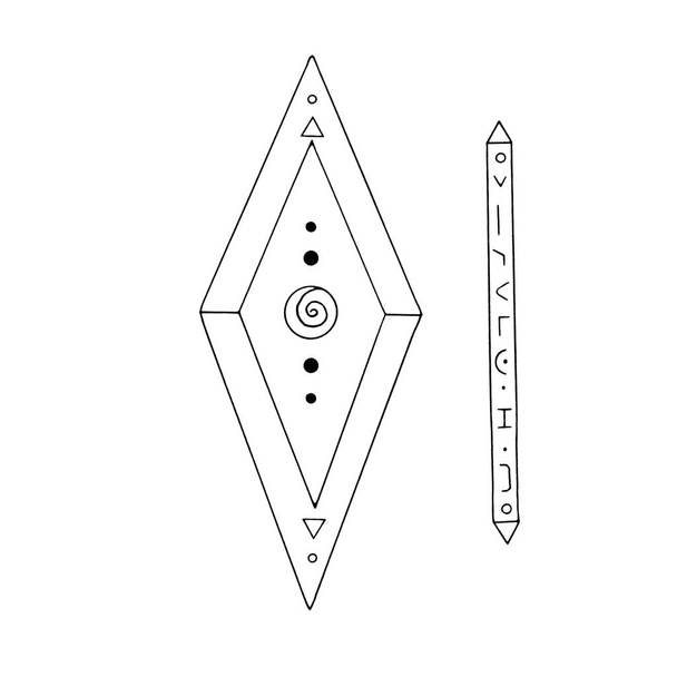 Rhombus, Diamond, kristalli, luonnon elementtien logo. Elementit etno, fantasia, antiikin, taikakaluja, salaisia symboleja. Doodle käsin piirretty ääriviivat
 - Valokuva, kuva