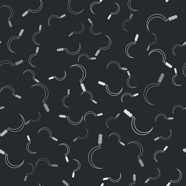 Grey Sickle εικονίδιο απομονωμένη αδιάλειπτη μοτίβο σε μαύρο φόντο. Σημάδι γάντζου. Εικονογράφηση διανύσματος - Διάνυσμα, εικόνα