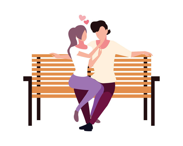 couple of people in love sitting in the park chair on white background - Vector, Image