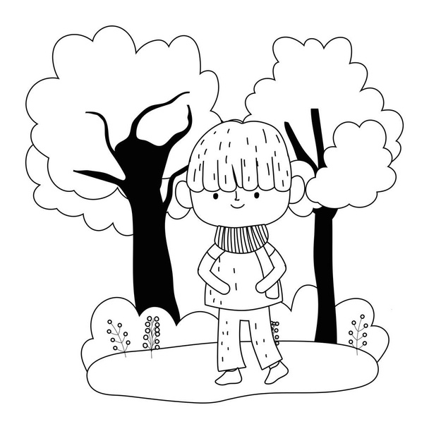 Izolovaný chlapec kreslený v podzimním období designu - Vektor, obrázek