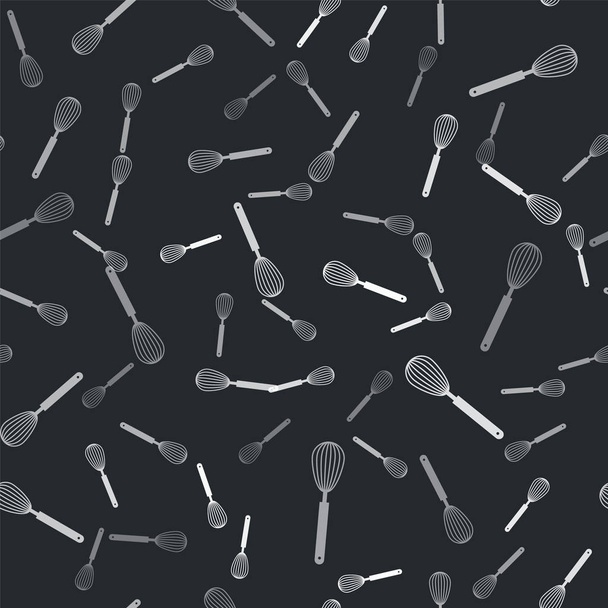 Grey Kitchen garderobe icoon geïsoleerd naadloos patroon op zwarte achtergrond. Kookgerei, eierklopper. Bestekbord. Voedselmix symbool. Vector Illustratie - Vector, afbeelding