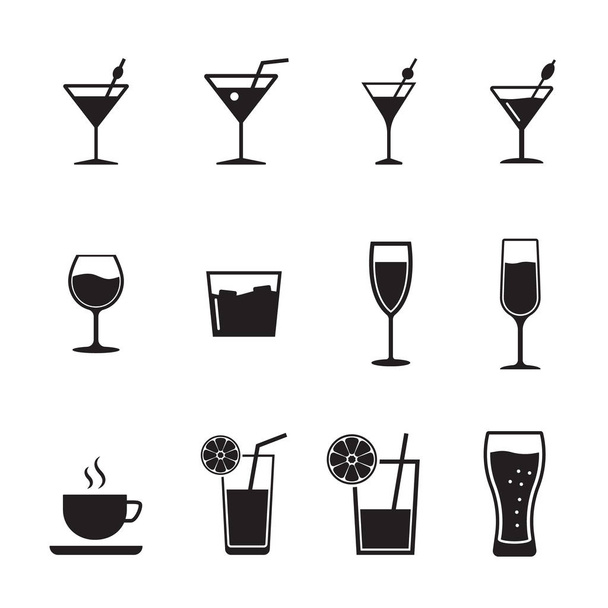 Vector black drinks & beverages icons set. - Vektor, Bild