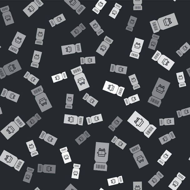 Grey Bus ticket icon isolated seamless pattern on black background. Public transport ticket. Vector Illustration - ベクター画像