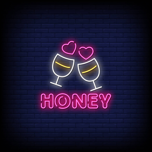 Honey Lettering Text Effect Neon. Light Banner, Poster. Vector   - Vetor, Imagem
