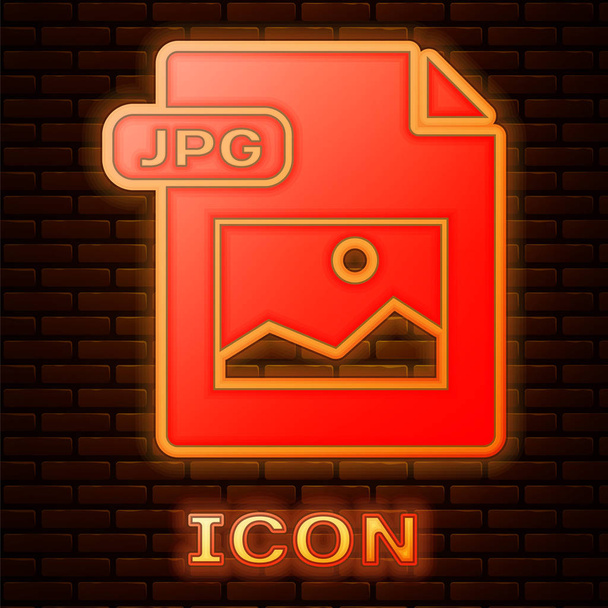 Lumineux document de fichier JPG néon. Télécharger icône bouton image isolé sur fond de mur de briques. Le symbole du fichier JPG. Illustration vectorielle
 - Vecteur, image