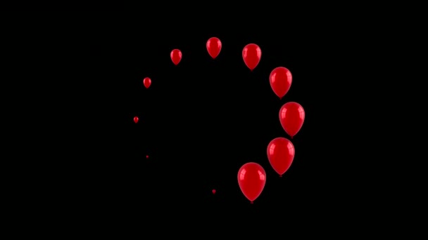 Ballonnen vormen een kringloop. Zwarte achtergrond, lus, 2 in 1, alpha matte, 3d rendering, 4k resolutie - Video