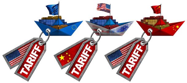 Obchodní válka mezi USA a Čínou a Evropou Koncept - Tarify label - Fotografie, Obrázek
