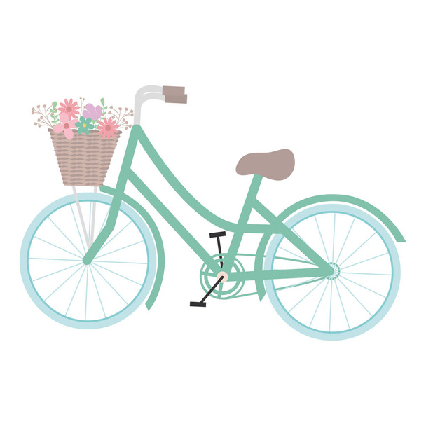 Sepetli ve çiçekli retro bisiklet - Vektör, Görsel