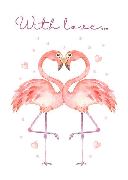 Акварельна листівка з рожевими лампами в коханні та серцях
 - Фото, зображення
