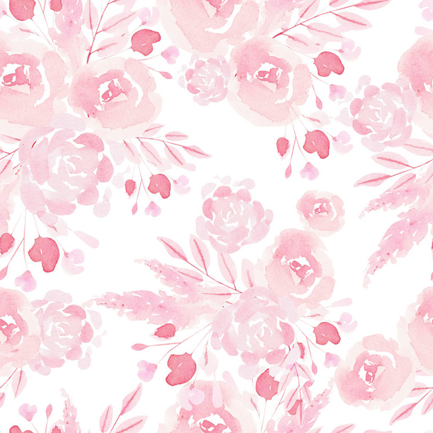 Beautiful Watercolor seamless pattern with roses and peony flowers.  - Foto, afbeelding