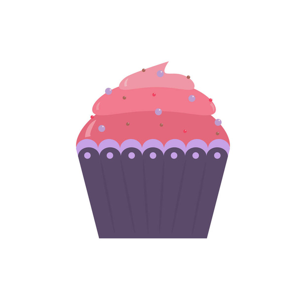 Cupcake sweet cake birthday food bakery party vector illustration. Chocolate cream dessert muffin delicious - Vetor, Imagem