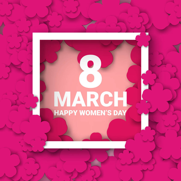 8 March. Pink floral greeting card. International Happy Women's Day. Trendy Design Template. Vector - Vektor, kép