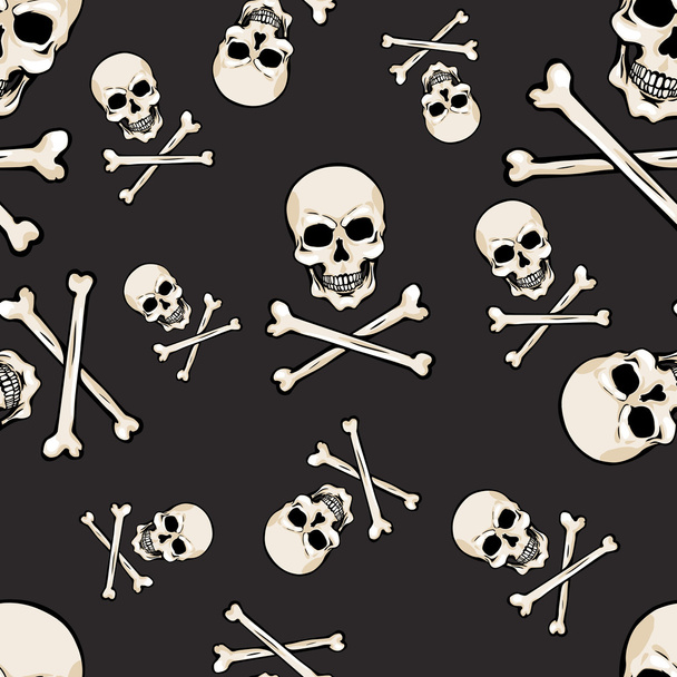 Patrón sin costura vectorial con cráneos y huesos sobre fondo oscuro
 - Vector, Imagen