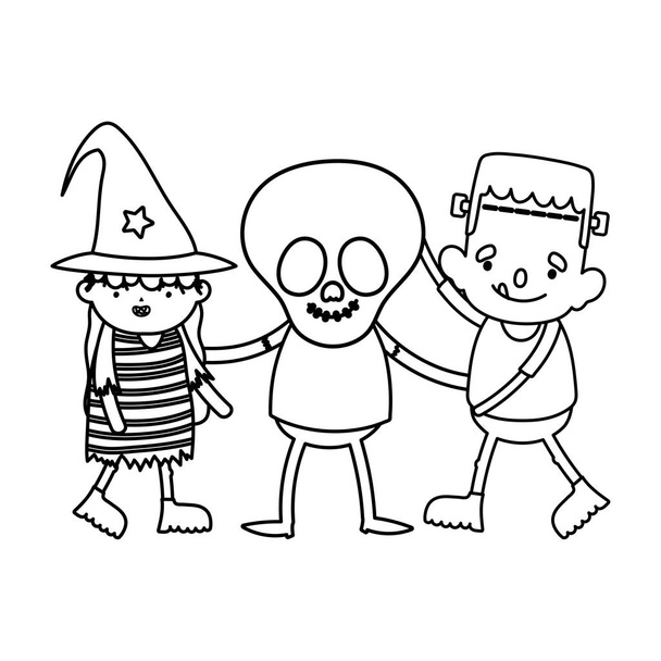 cranio strega frankenstein costume bambini trucco o trattare felice disegno halloweenline - Vettoriali, immagini