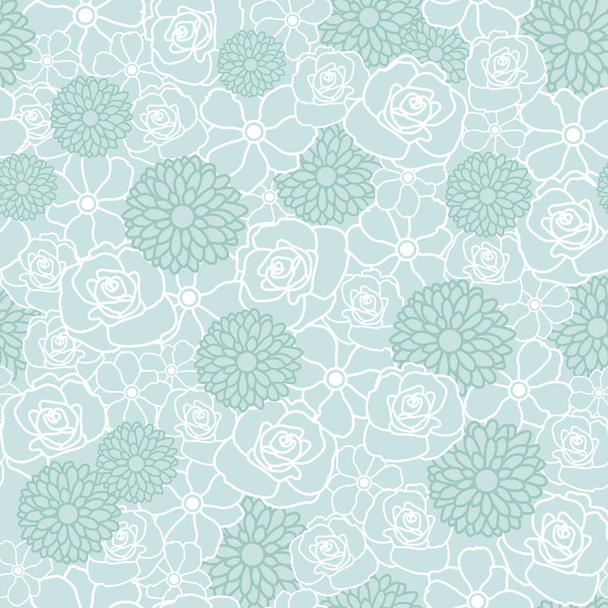 Virágvektor ismétlődő minta fehér és zöld virágok világoszöld háttér. Az egyik "Tea Garden Party" gyűjtemény minták. - Vektor, kép