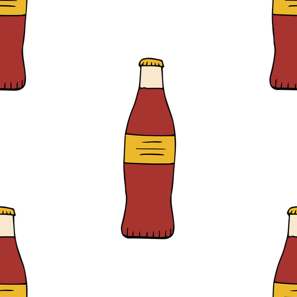 Bottle of soda drink. Seamless pattern. hand drawn vector illustration.   doodles or cartoon style. - Vector, Image