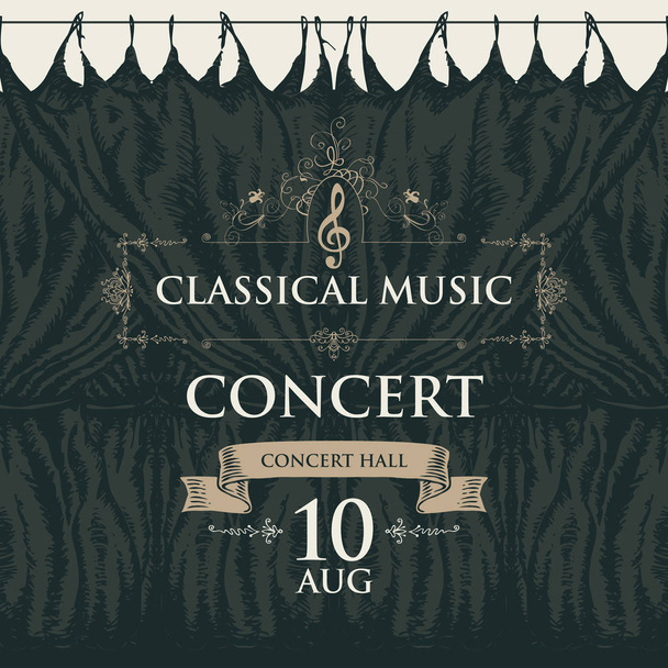 poster for classical music concert with stage curtains - Vector, afbeelding