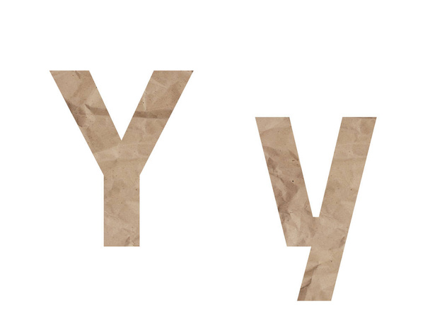Lettera Y alfabeto carattere Lettring isolato su bianco. Carta da imballaggio stropicciata effetto testurizzato, piega crepa lividi. Lettera maiuscola di carta isolata minuscola
 - Foto, immagini