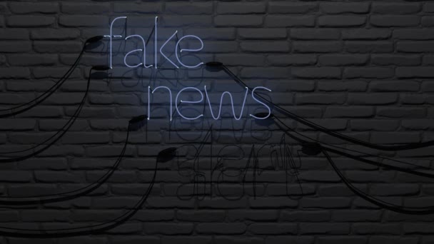 Fake news alert neon teken op een bakstenen muur - 3d Rendering - Video