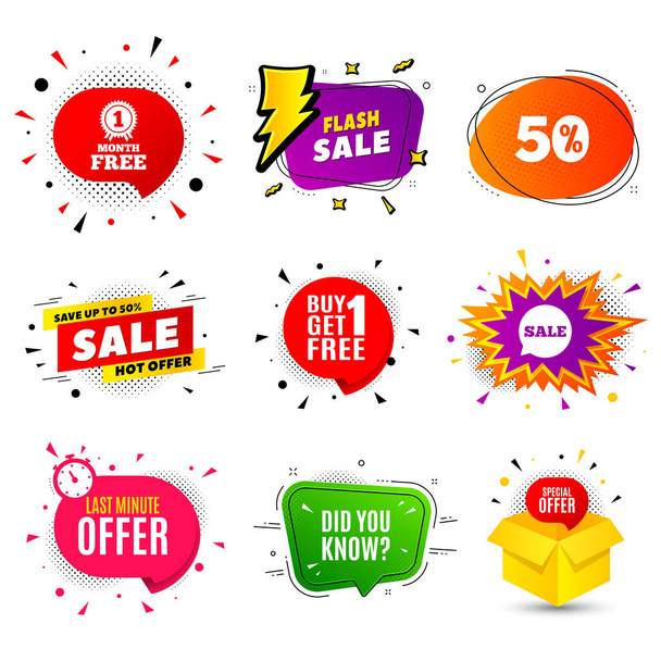 Did you know. Banner badge, flash sale bubble. Special offer question sign. Interesting facts symbol. Last minute offer. Sticker badge, comic bubble. Discounts box. Vector - Vetor, Imagem