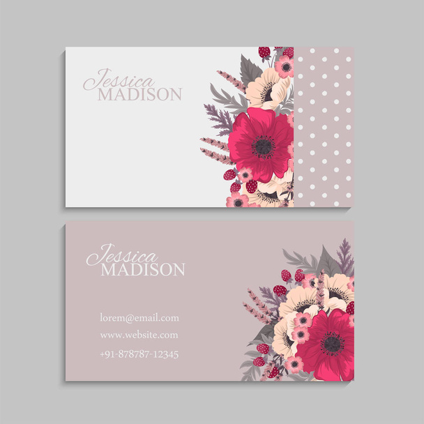 Hot pink flower business cards template - Vector, afbeelding