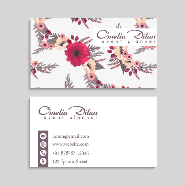 Hot pink flower business cards template - Διάνυσμα, εικόνα