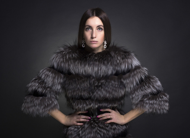 Woman in a black fur coat. - Foto, Bild