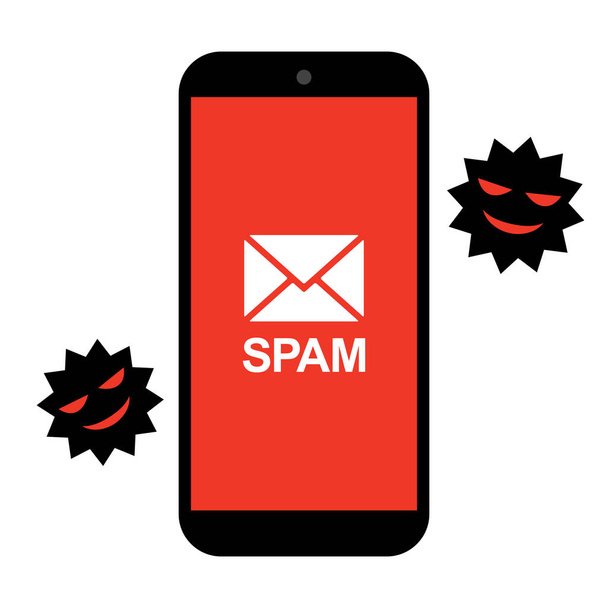 Smartphone Mobiele telefoon Spam, virus spam afbeelding, pictogram vector illustratie materiaal rode kleur - Vector, afbeelding