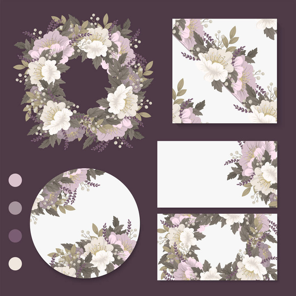 Flor de fondo - tarjetas de flores rosadas, patrón, corona
 - Vector, imagen