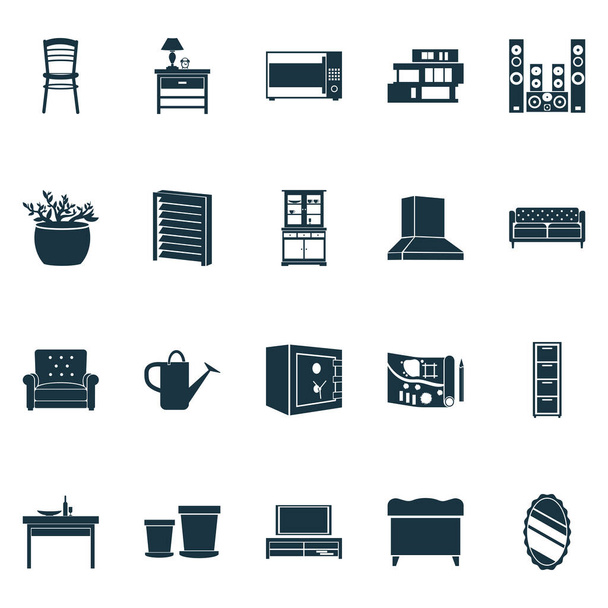 House icons set with modern house, sound system, buffet and other nightstand elements. Isolated illustration house icons. - Photo, Image