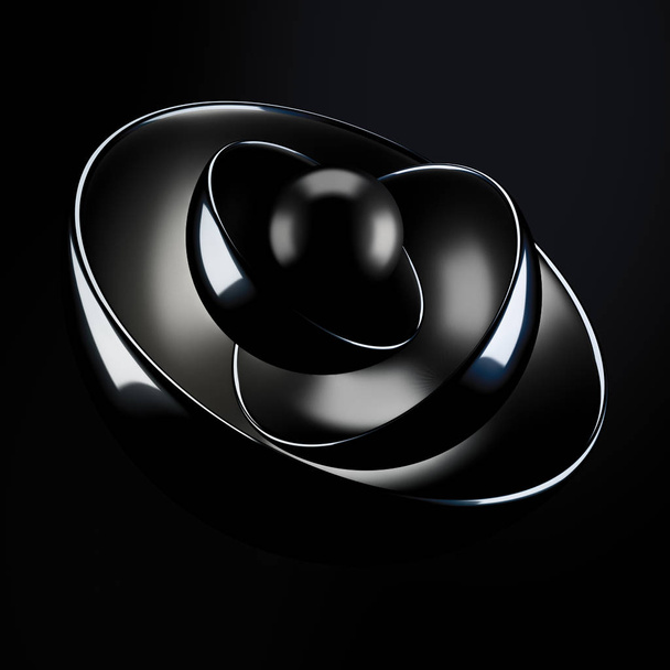 Black abstract background with geometric shapes from balls. 3d illustration, 3d rendering. - Foto, Bild