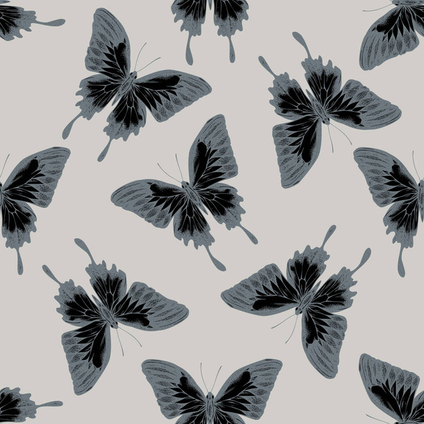 Seamless pattern with hand drawn stylized papilio ulysses - Vector, Image