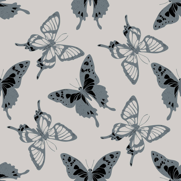 nahtloses Muster mit handgezeichnetem stilisiertem Graphium weiskei, chorinea octauius - Vektor, Bild