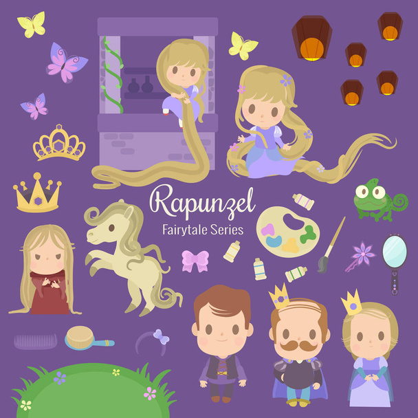 cute characters illustrations from the story rapunzel - Vetor, Imagem