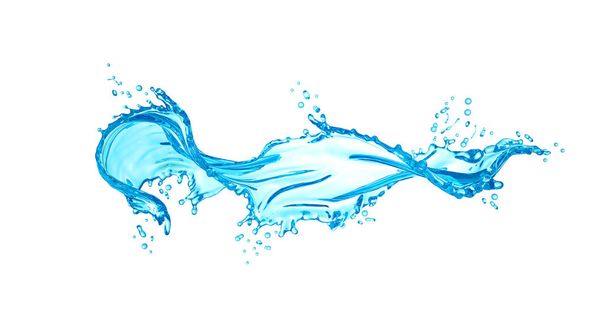Transparent, blue, beautiful, isolated splash water splash on a white background. 3d illustration, 3d rendering. - Photo, Image