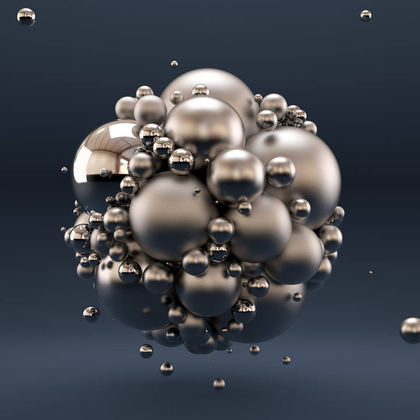 Gray luxury background with geometric shapes from balls. 3d illustration, 3d rendering. - Foto, afbeelding