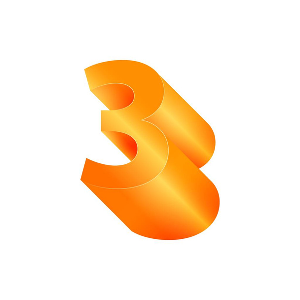 3D number 3. Volumetric orange figure with a metallic sheen. - Вектор,изображение