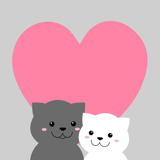 cute cats in love valentine's day card  - Vector, Imagen