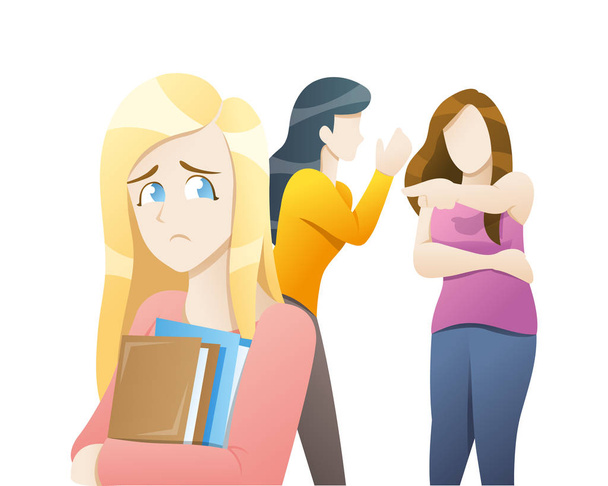 School friends gossiping behind stressed girl - Vector, Image