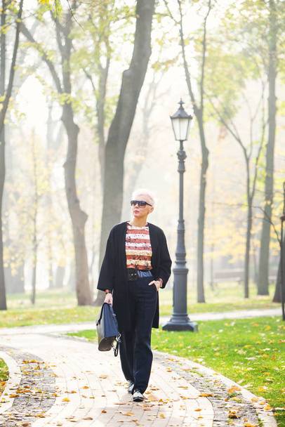 stylish blond woman in autumn park - Foto, imagen