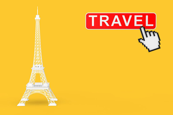 White Paris Eiffel Tower Statue with Travel Button and Pixel Ico - Photo, Image