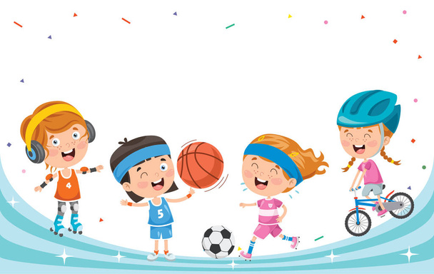 Little Happy Kids Making Sport - Vector, Image