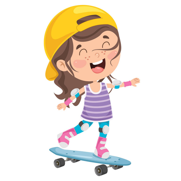 Happy Little Child Skateboarding Outside - Vector, Image