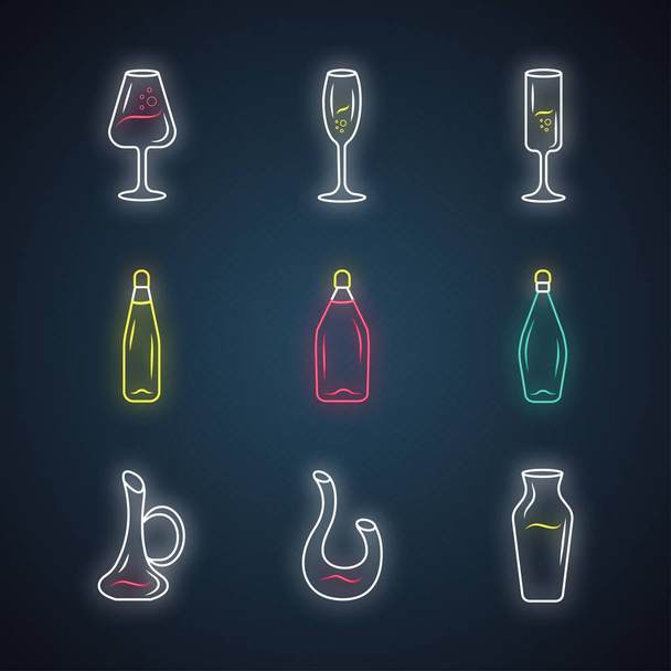 Wine service neon icons vector illustration  - Vektor, obrázek